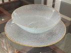 Glass Salad Bowl With Gold Rim Service Plate