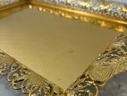 GOLD SERVING TRAY WITH DIAMOND FINISHED STONE