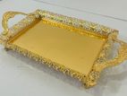 GOLD SERVING TRAY WITH DIAMOND STONE FINISHED