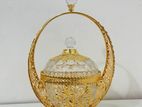 Gold Tray Serving Bowl With Diamond Finished Stone
