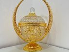 Gold Tray Serving Bowl With Diamond Finished Stone