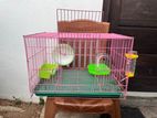 Hamster cage with along bath salt and hay
