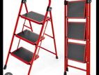 Heavy Duty Steel Stool, Lightweight Step Ladder (Red, 3 Stool