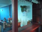 Home Bar Counter Teak Wood With Overhead Glass Rack Shelves