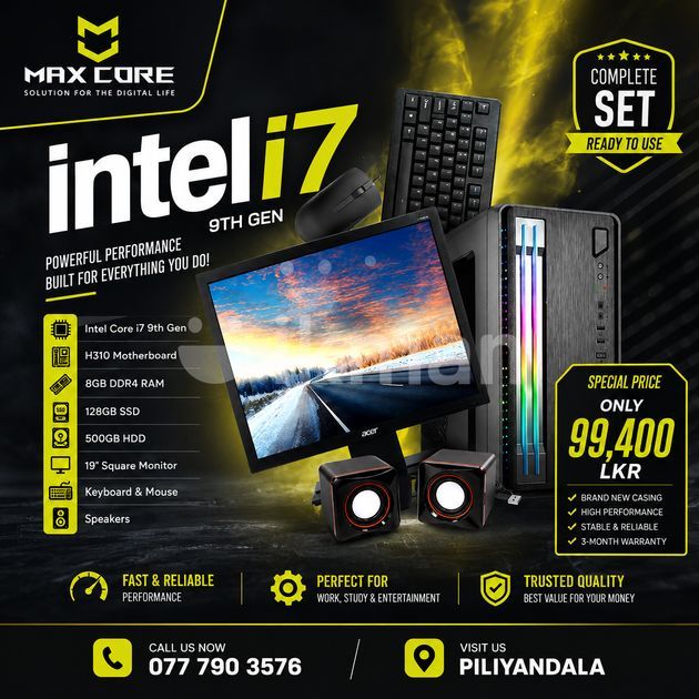 Intel Core i7 9th Gen|8GB RAM|128GB SSD|500 HDD Complete Desktop PC Set ...