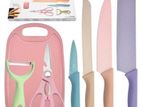Kitchen Colorful Knife Set 7 PCS Non-Stick Coating + Chopping pad