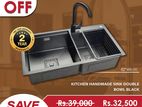 Kitchen handmade sink double bowl Black 82*48cm