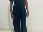 Ladies Navy Draped One Shoulder Wide Leg Jumpsuit