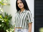 Ladies Strip Crop Shirt