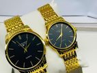 Longine Gold Black Dial Couple Watch