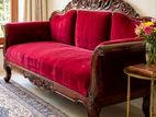 Antique Mahogany 3-Seater Velvet Sofa Set