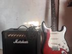 Marshall Amplifier, Electric Guitar, Bossme Effects Board Full Set