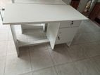 Melamine White Table with Cupboard