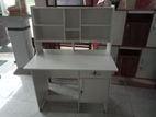 Melamine white writing table with cupboard