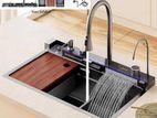 Milano Black Kitchen Sink Stainless Steel Water Fall Display 75X46