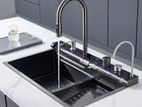 Milano Black Kitchen Sink Stainless Steel Water Fall Display