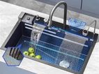 Milano Black Kitchen Sink Stainless Steel Water Fall Display
