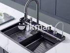 Milano Black Kitchen Sink Stainless Steel Water Fall Whale 6 in 1