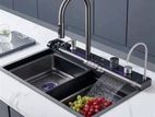 Milano Black Sink Stainless Steel Water Fall Display Whale 6 in 1