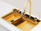 Milano Gold Kitchen Sink SS Water Fall Display 75X46 Whale 6 in 1