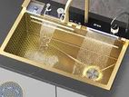 Milano Gold Kitchen Sink Stainless Steel Water Fall Display 75X46 Whale