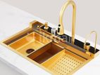 Milano Gold Kitchen Sink Stainless Steel Water Fall Display