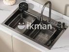 Milano Grey Kitchen Sink Stainless Steel Water Fall Display 75X46 Whale
