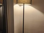 Modern Black Floor Lamp with Textured Fabric Drum Shade
