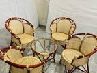Modern Cane Chair Set with Stool