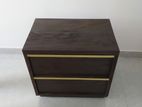 Modern Dark Wood Bedside Table with Gold Accents - Teak