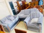 Modern Leather Fabric Full Cushioned Sofa Set with Wooden Stool