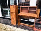 MODERN OAK STUDT TABLE WITH SEPARATE CUPBOARD SET