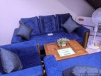 Modern Velvet Fabric Full Cushioned Sofa Set with Wooden Stool