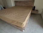 Modern White Wash Teak Wood Bed with Side Tables