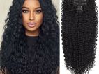 Natural Black Synthetic Clip on Kinky Curly Hair Extension Set