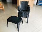 New Black Plastic Chair Set with Stool