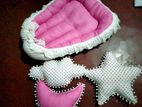 New Born Girl Baby Cot with 3 Pillow