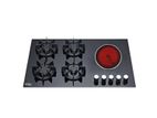 New Euro 5 Burner Tempered Glass Gas Hob + Electric Infrared Cooker