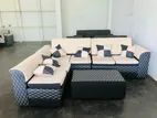 New Modern L Fabric Sofa Set with Stool, Pillow