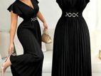 New V-Neck Ruffle Sleeve Woven Black Dress