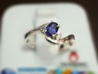 නිල් මැණික්‌ රිදි මුදු Blue Sapphire Gem silver Ring Ladies H