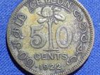 Old Coin - Ceylon 50 Cents (1922)