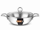 Orange 1.5L (18CM) Stainless Steel Deep Kadai With Glass LID-OTPC315