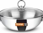 ORANGE 2.5L (22CM) STAINLESS STEEL DEEP KADAI WITH GLASS LID