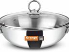 ORANGE 3.0L (24CM) STAINLESS STEEL DEEP KADAI WITH GLASS LID