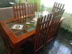 Teak 6 Chairs Wood Glass Dinning Table