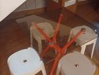 Out Door Glass Table With 4FG Stool Set