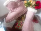 Pink Faux Suede Winter Boots