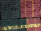 Polyester Mixed Cotton Saree - Black and Maroon