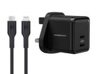 Powerology Gan Charger 35W with USB-C To Lightning Cable 1.2m/4ft